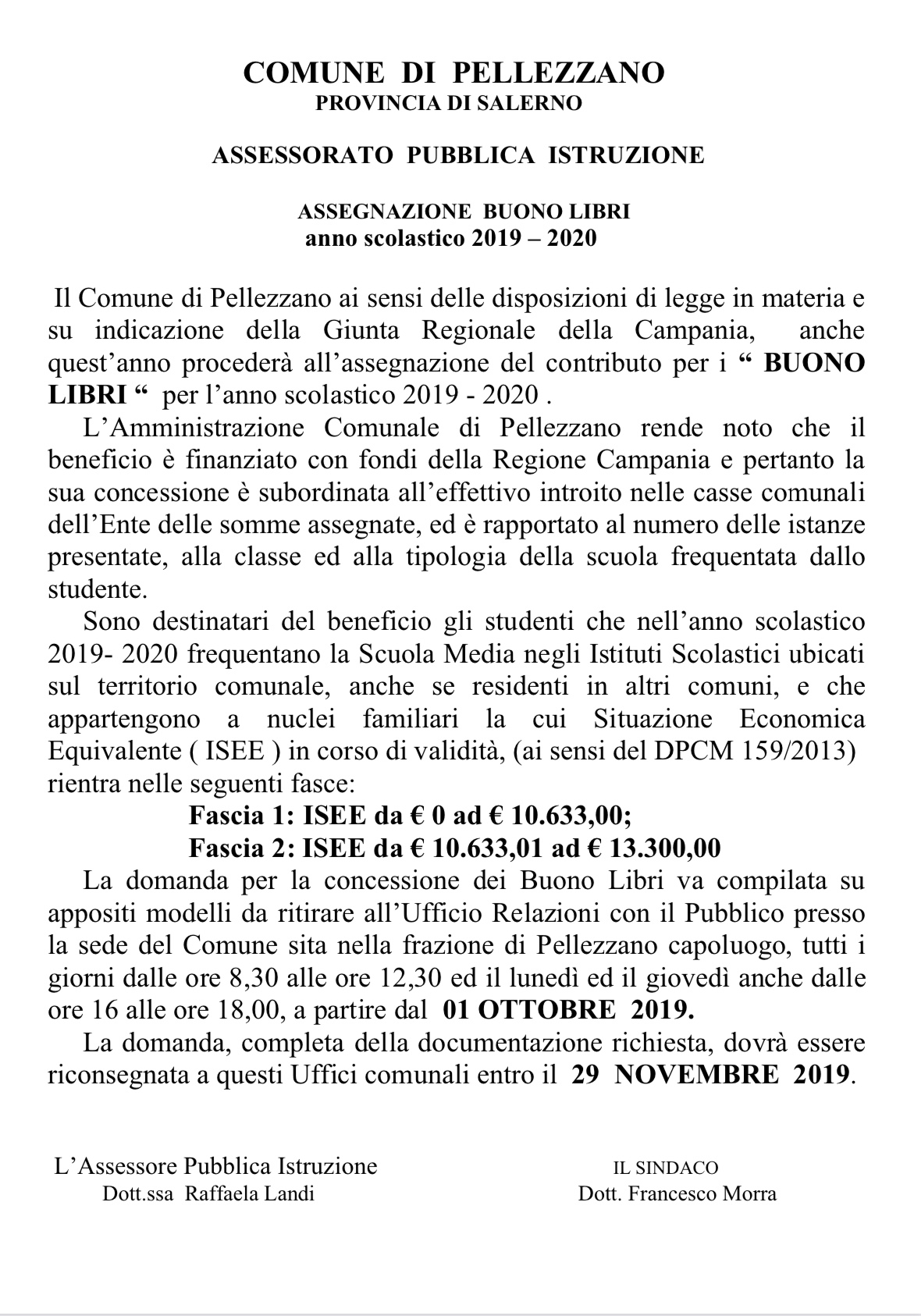 Assegnazione buono libri di testo a.s. 2019/2020, scadenza termini il 29 Novembre 