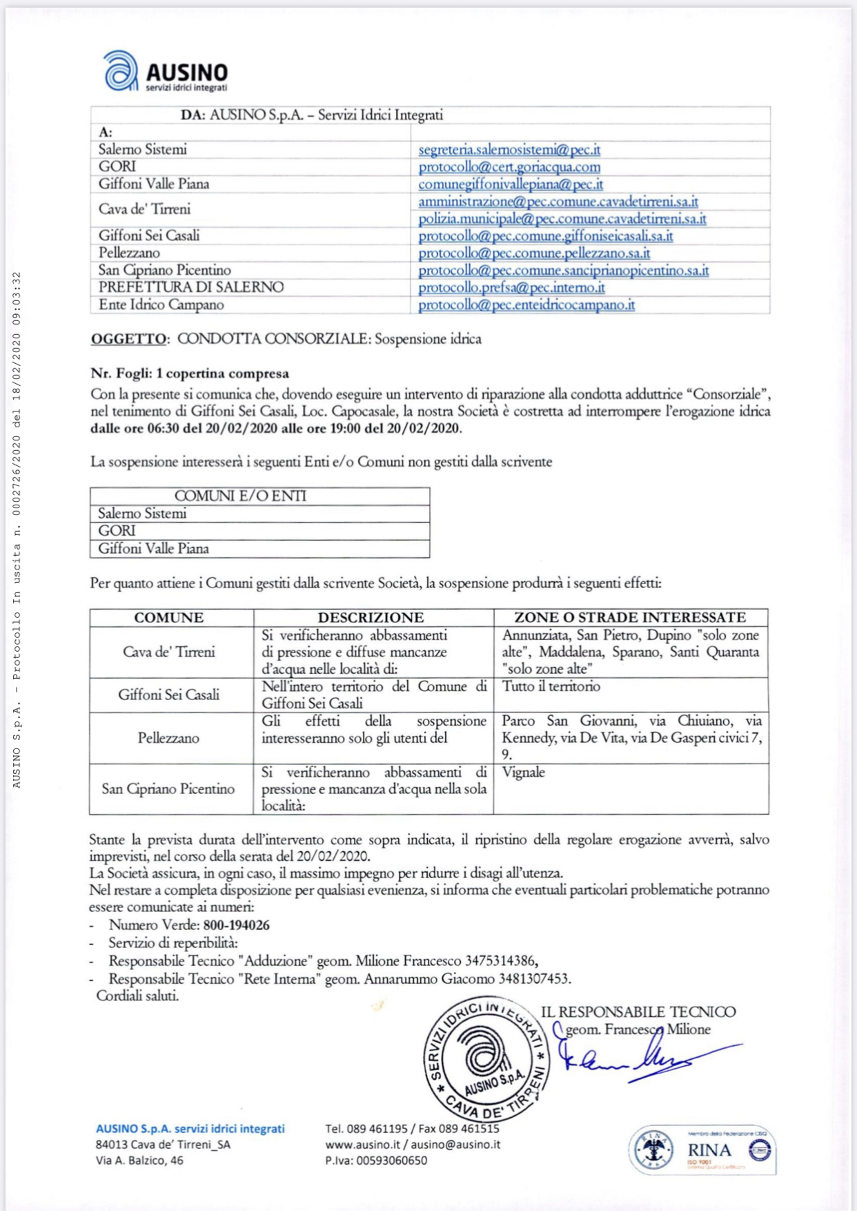 Avviso: sospensione idrica 