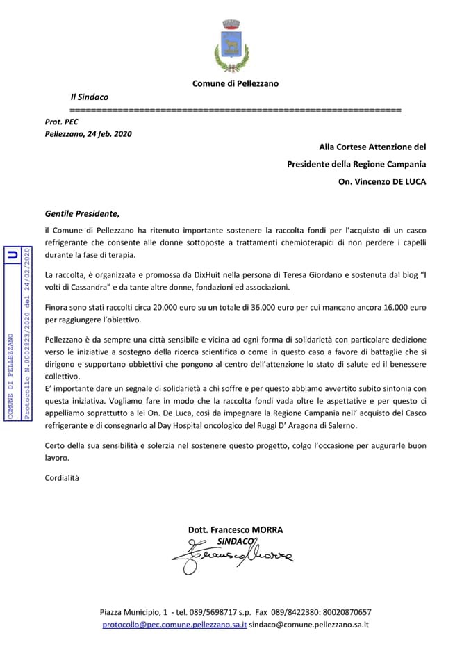 Il Sindaco chiede l’acquisto di un casco refrigerante