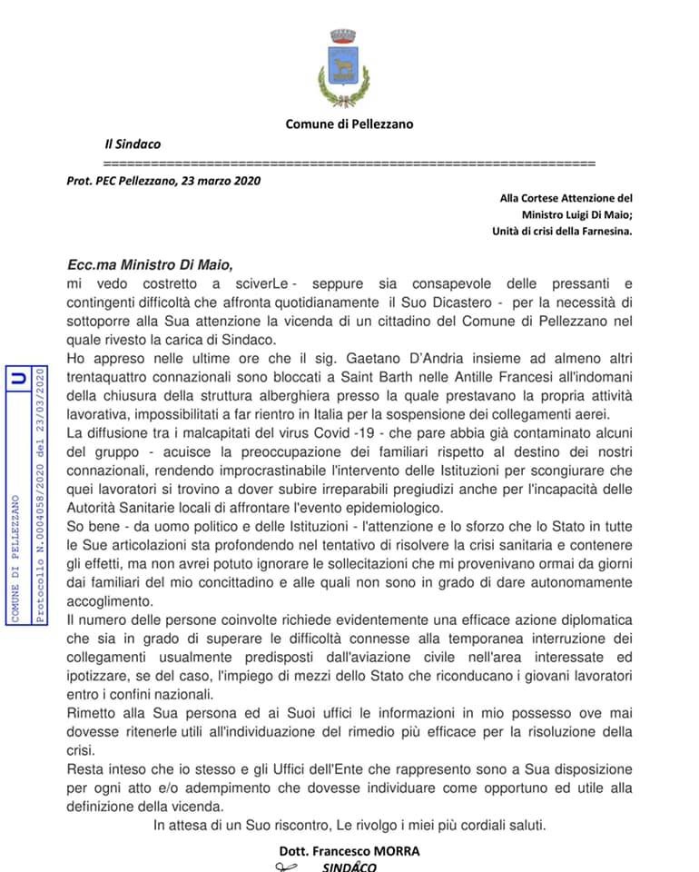Rimpatrio giovane di Pellezzano, il Sindaco scrive al Ministro Di Maio