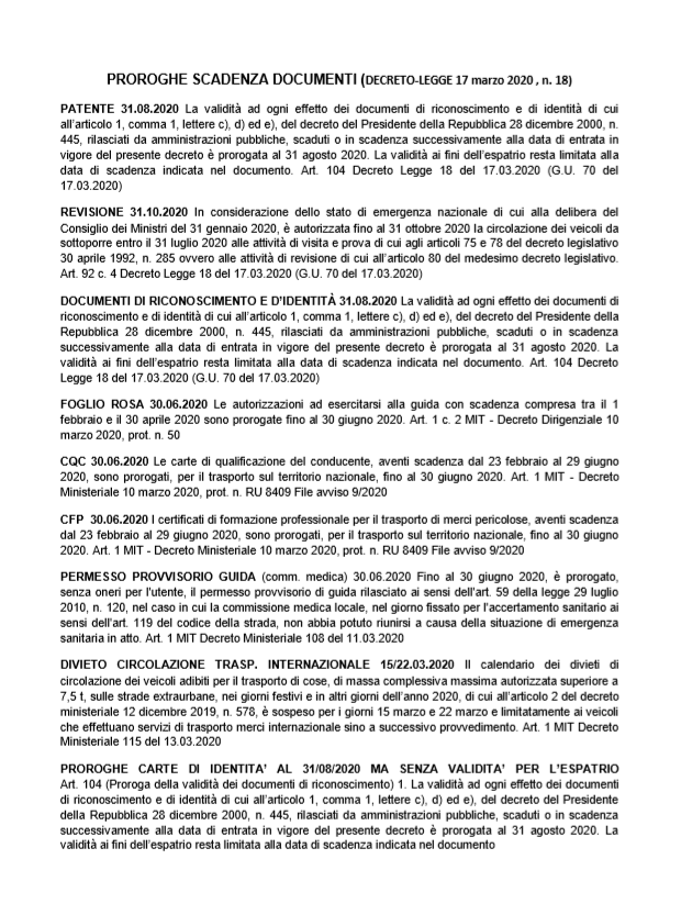 Proroga scadenza documenti