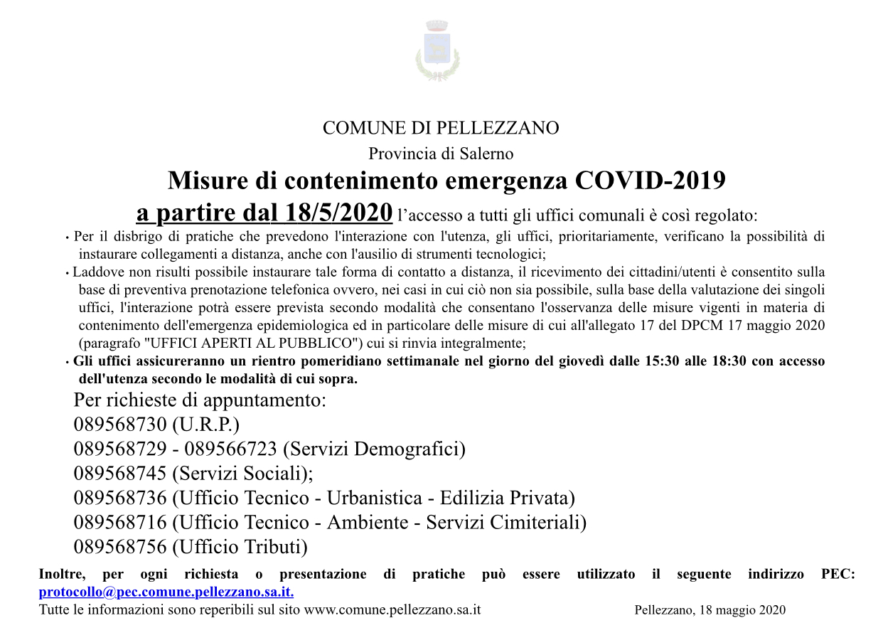 Ripristinata la fascia di apertura pomeridiana del giovedì degli Uffici Comunali