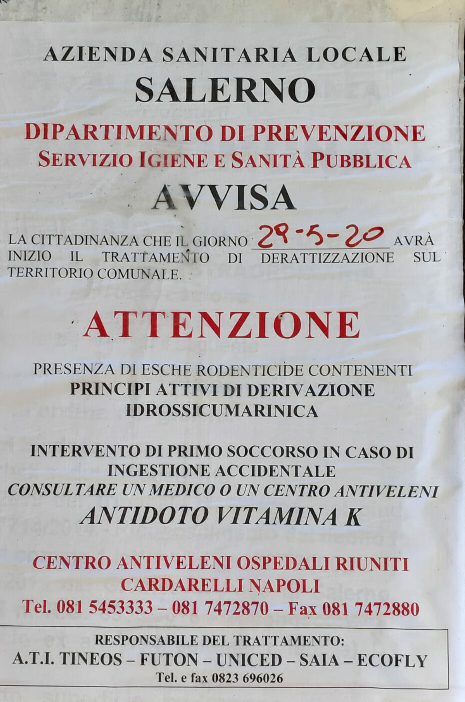 Interventi di derattizzazione sul territorio Comunale