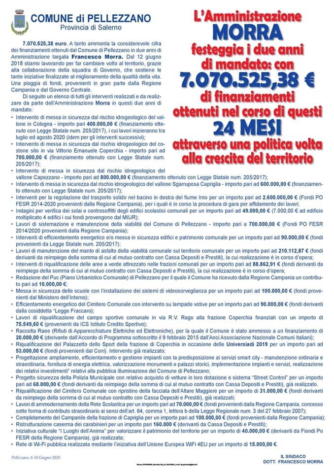 2 anni di mandato dell’Amministrazione Morra: oltre 7 milioni di euro di opere realizzate e da realizzare 