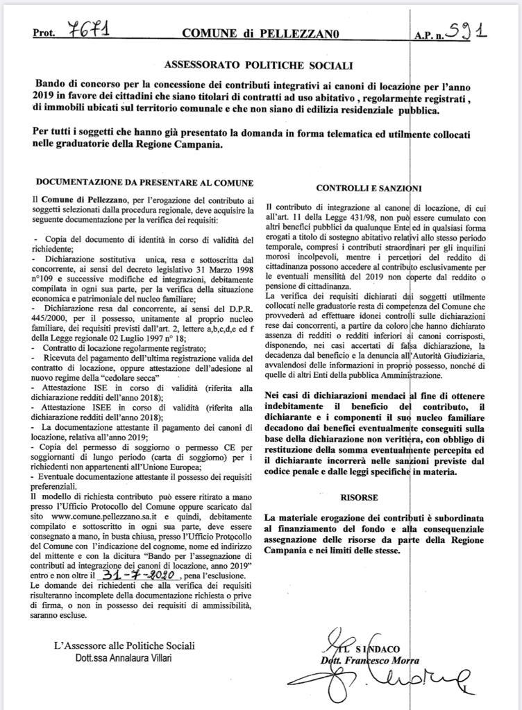 Contributo alloggiativo 2019: modulo per i soggetti selezionati