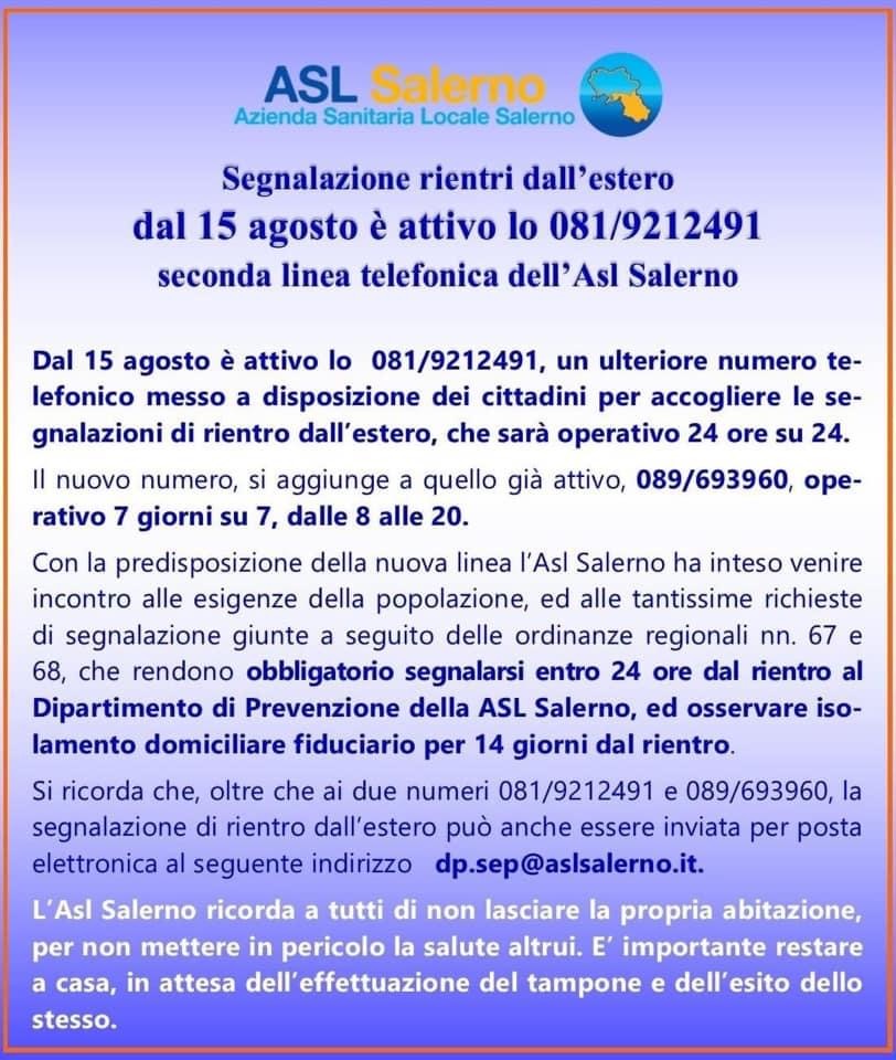 Contatti ASL per i rientri dall’estero