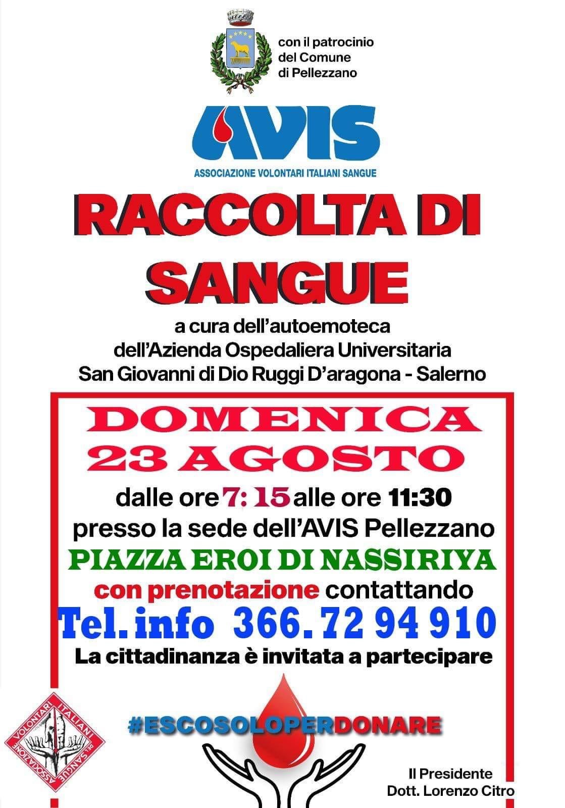 Raccolta di sangue AVIS di Pellezzano