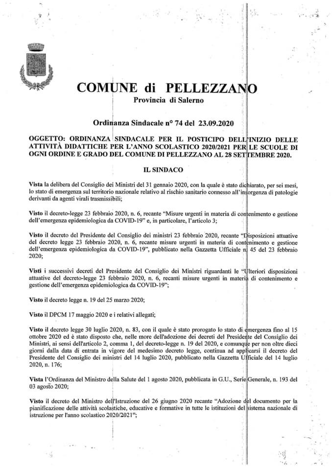 Scuole: apertura posticipata al 28 settembre 