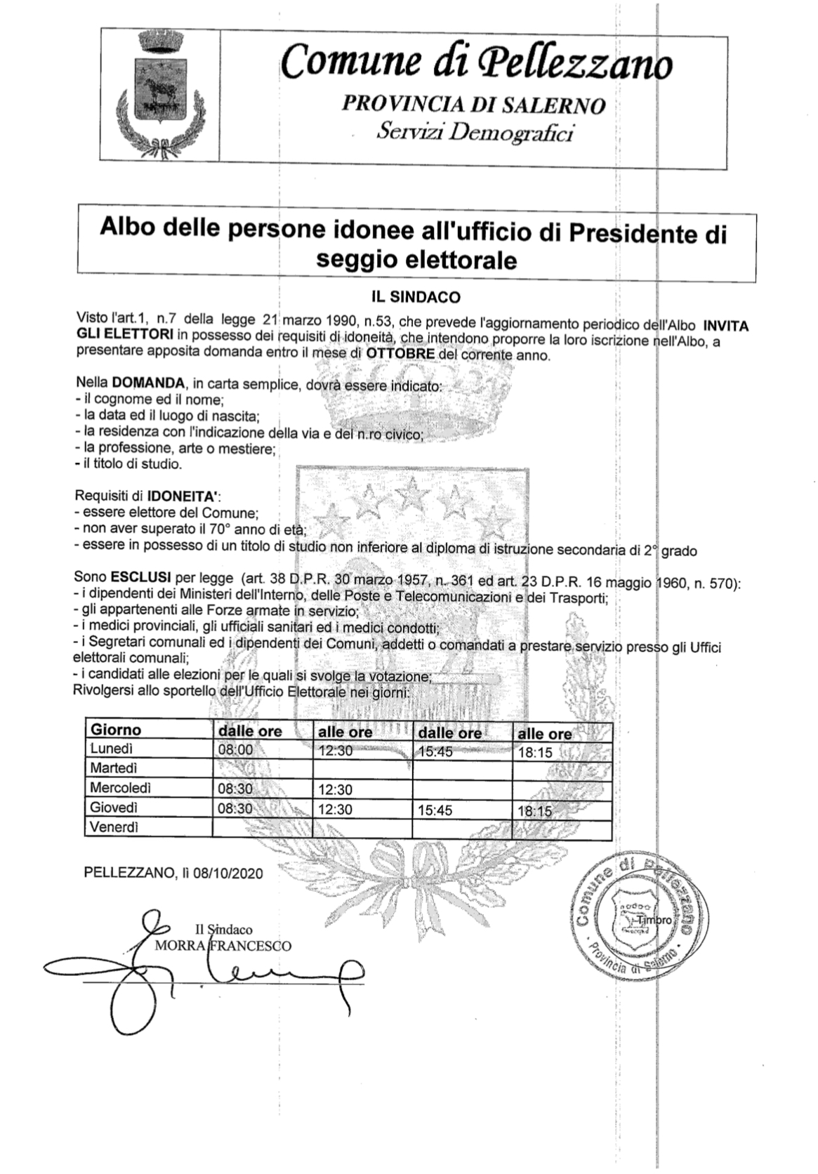 Iscrizione all’albo di presidente di seggio