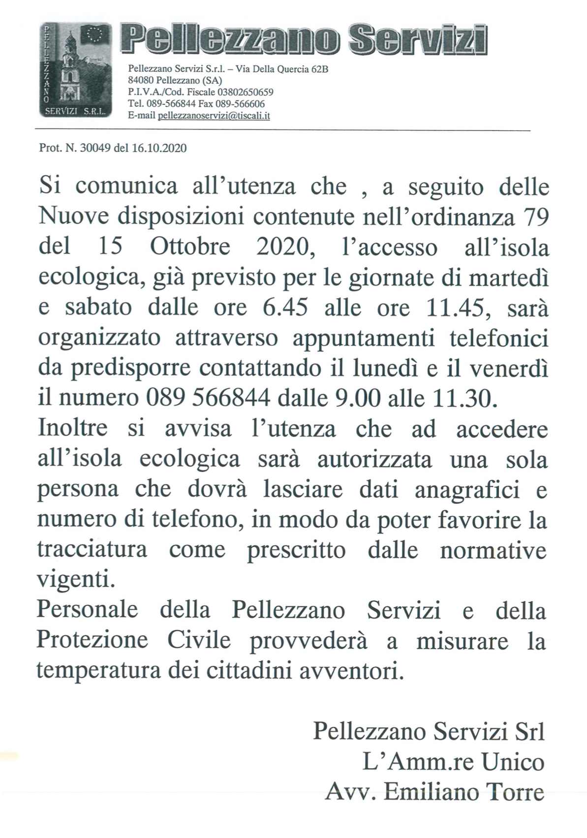 Accesso all’isola ecologica