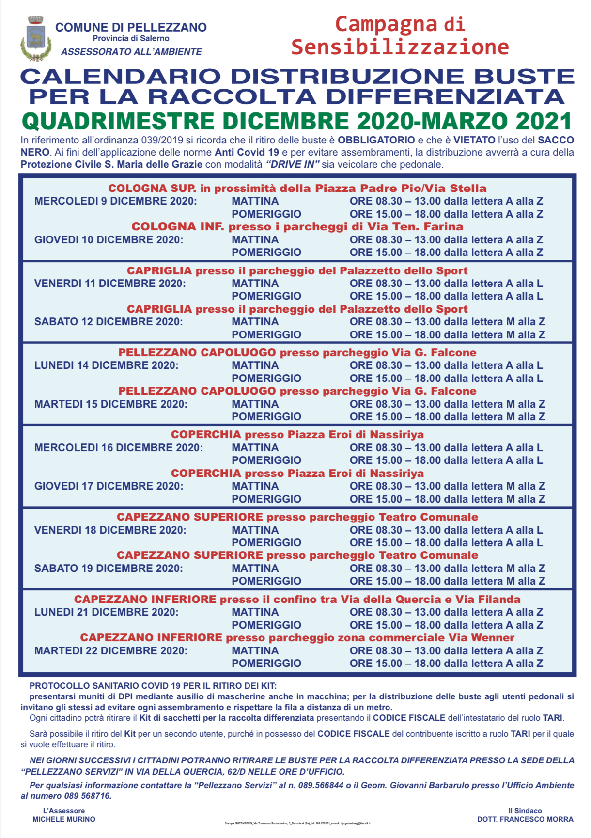 Distribuzione kit raccolta differenziata: inizio posticipato al 12/12