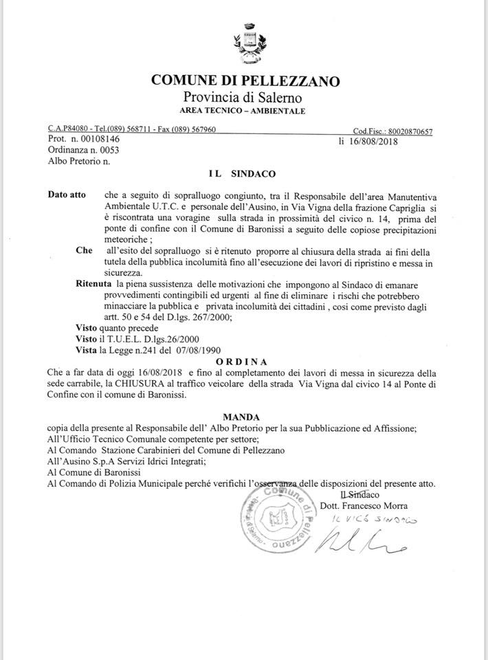 Chiusura temporanea e parziale di  Via Vigna