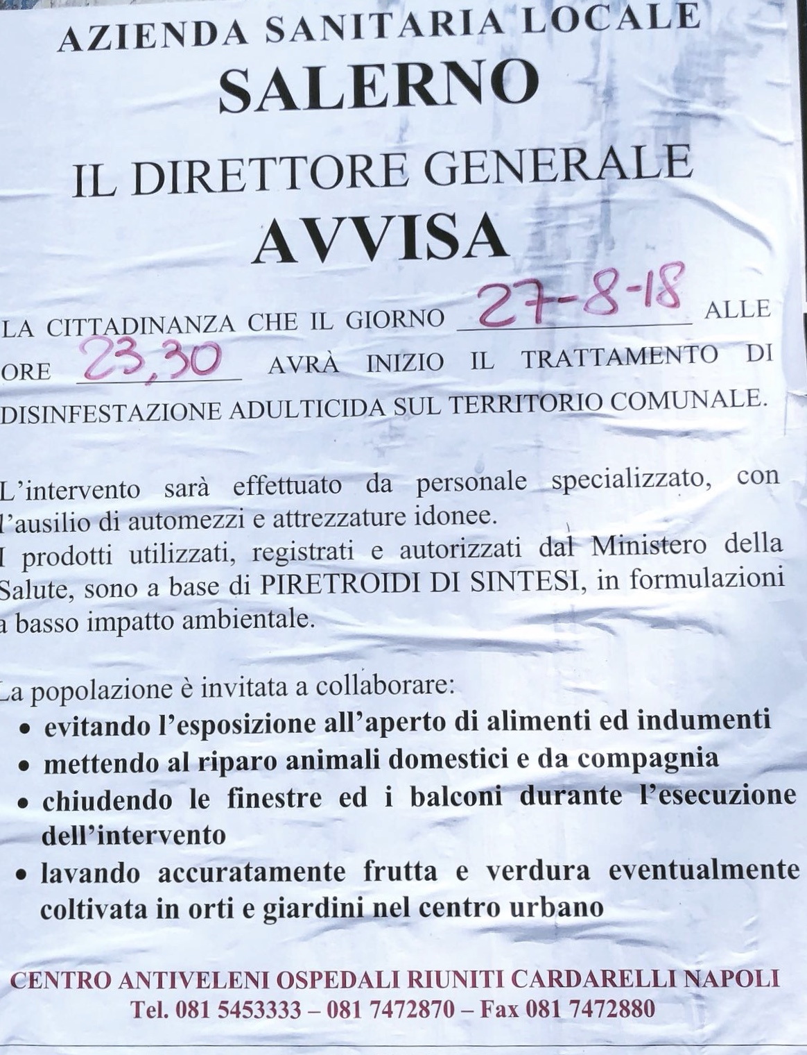 Piano disinfestazione