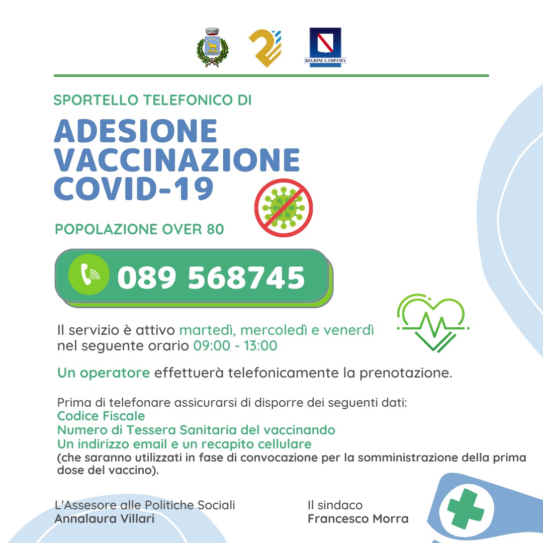 Attivato lo sportello di assistenza per prenotazione vaccino covid-19 per over 80