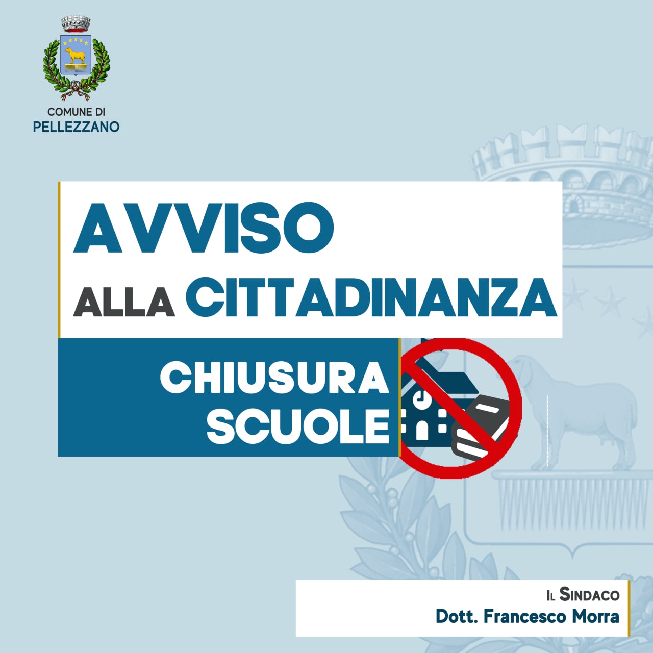 Disposta la chiusura di scuole e cimitero per domani 