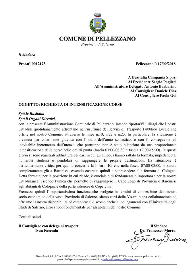 Lettera a Busitalia Campania S.p.A.
