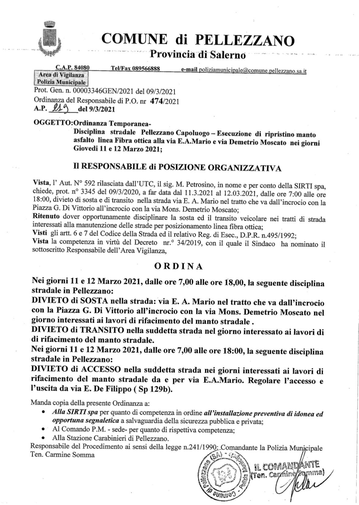 Disciplina stradale Pellezzano Capoluogo