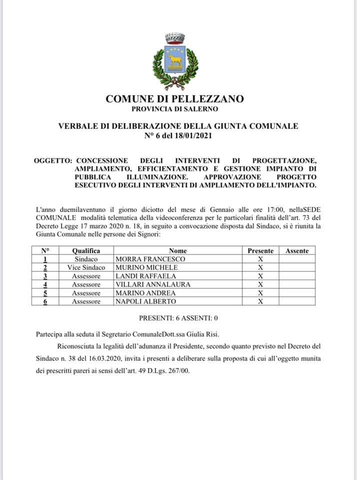 Delibera di giunta per ampliamento pubblica illuminazione 