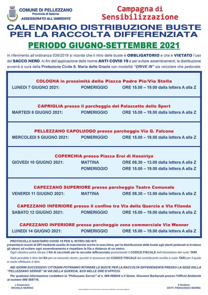 Calendario distribuzione kit raccolta differenziata 
