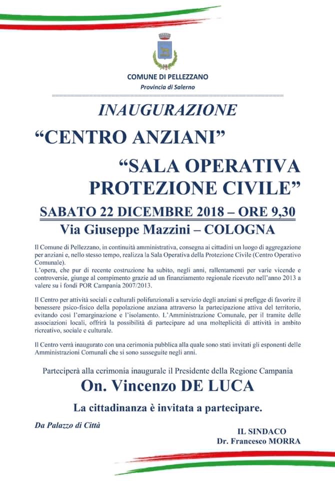 Ore 09:30 inaugurazione nuovo Centro di Cologna