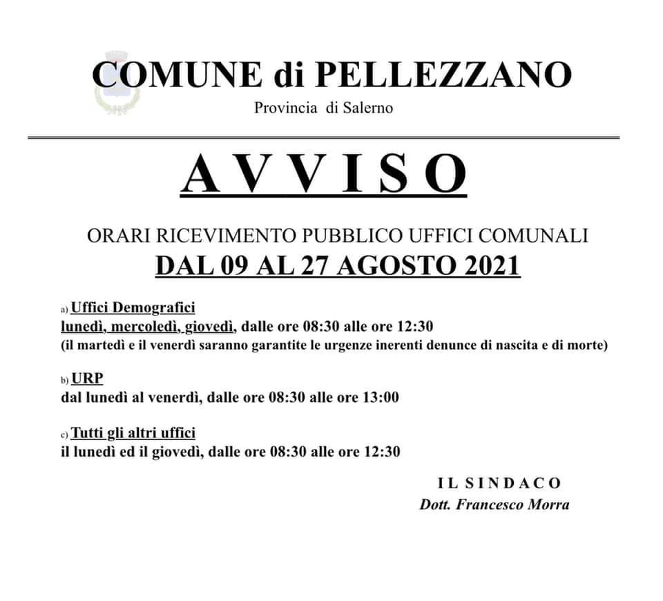 Variazione orari estivi uffici comunali