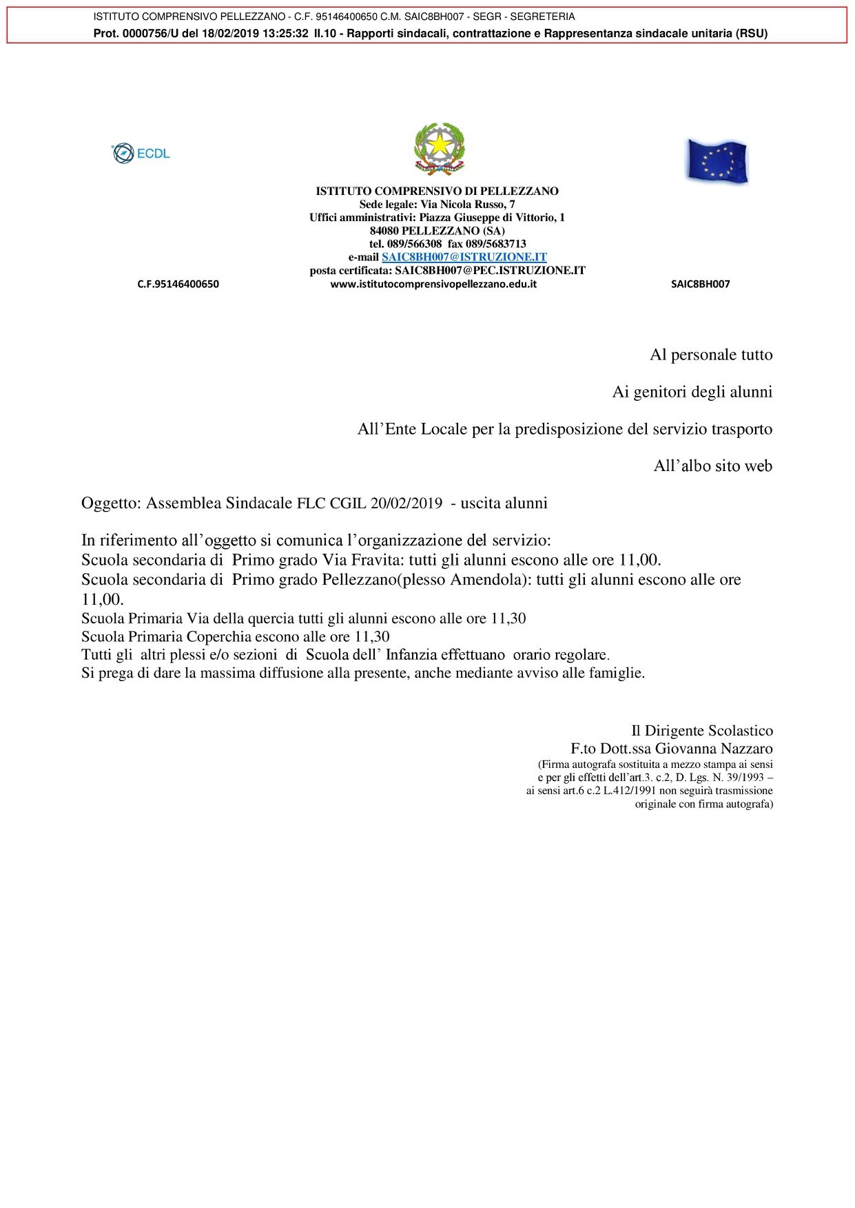 Avviso ai genitori degli alunni delle scuole di Pellezzano
