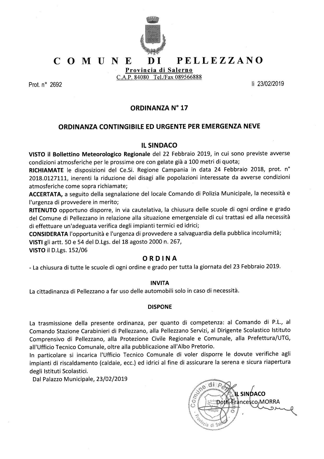 Scuole chiuse a pellezzano oggi 