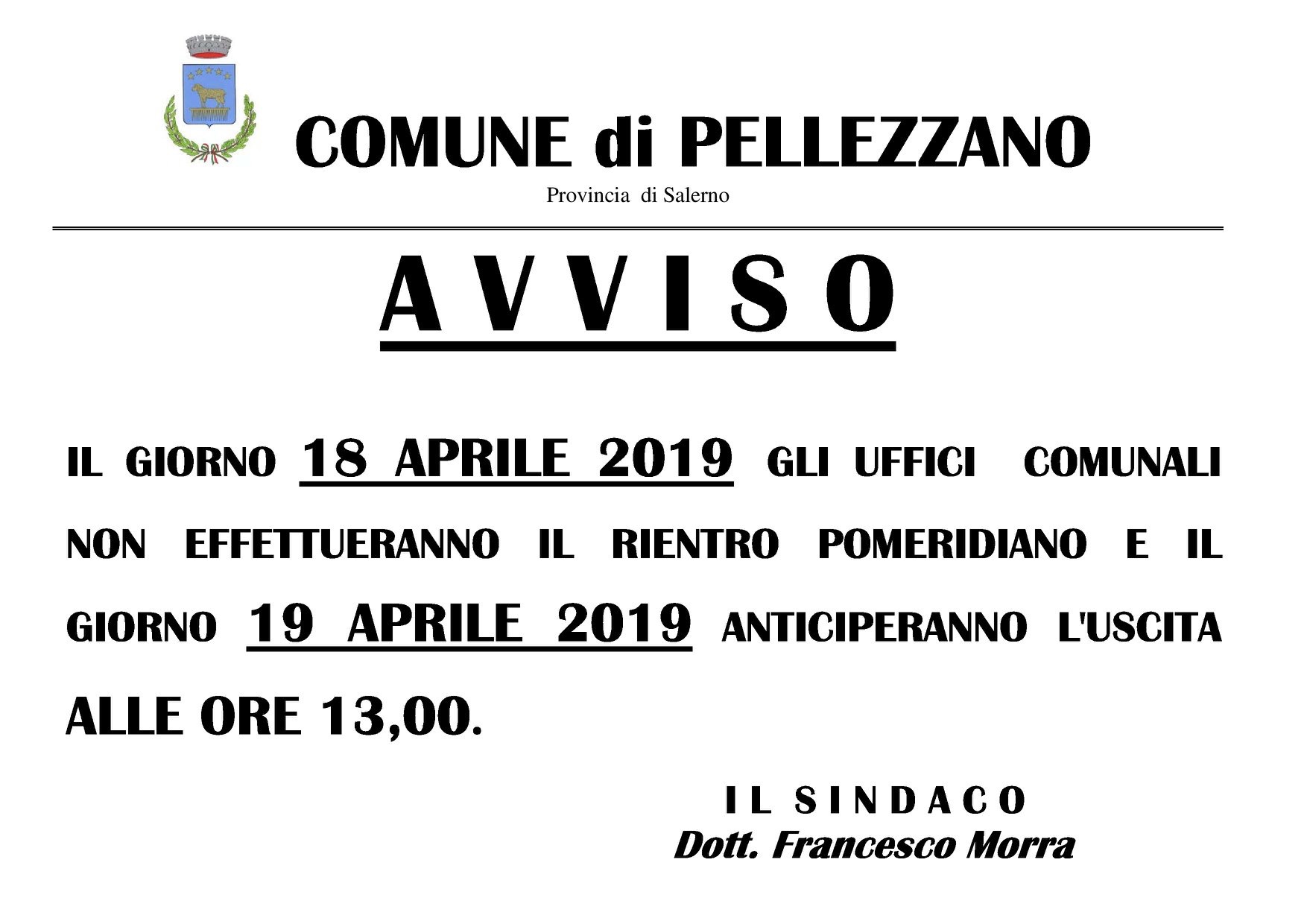 Modifica orari di apertura per festività Pasquali
