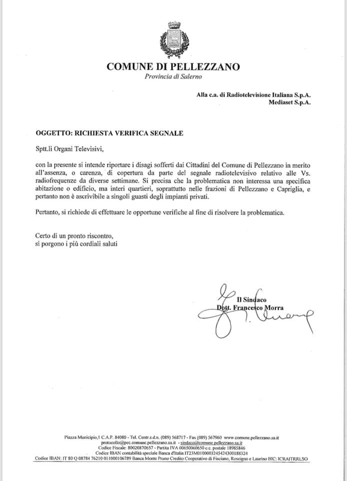 Problemi segnale tv, il Comune scrive alla Rai ed a Mediaset