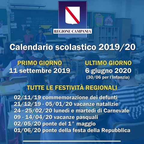 Calendario scolastico 2019/2020