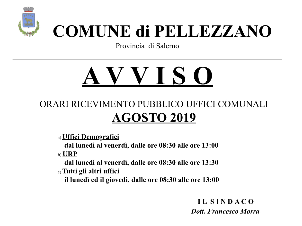 Chiusura pomeridiana Uffici Comunali